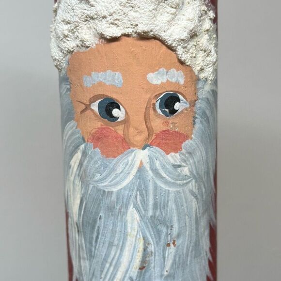 Wooden Bobbin with etched and Painted Santa unknown artist unsigned can - Picture 3 of 7
